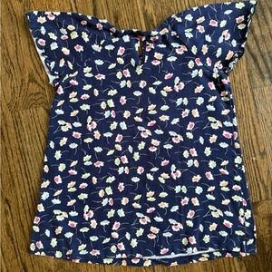 Floral Print Navy Little Girl Shirt